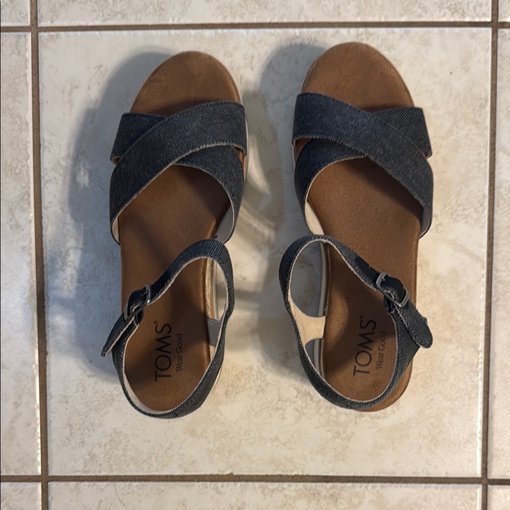 TOMS Gray Denim Strap Sandals